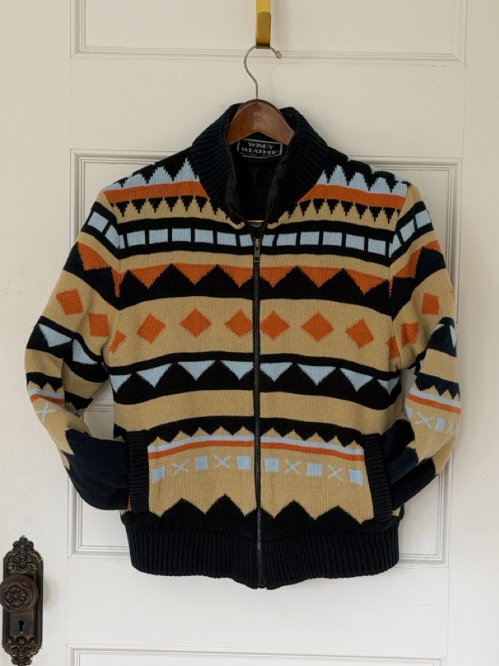 Vintage 80’s Windy Weather Aztec Zip Up Knit Bomber Sweater Jacket Women’s  M